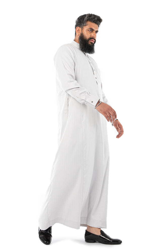 Grey Textured Button Thobe
