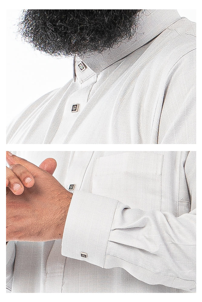 Grey Textured Button Thobe