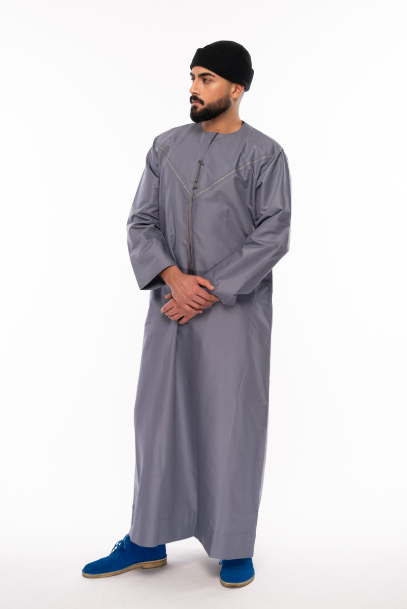 Grey Emirati Style Thobe - jubbas.com