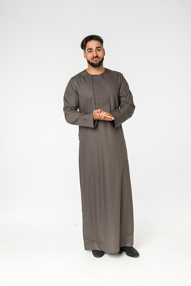 Grey Piping Stud Thobe - jubbas.com
