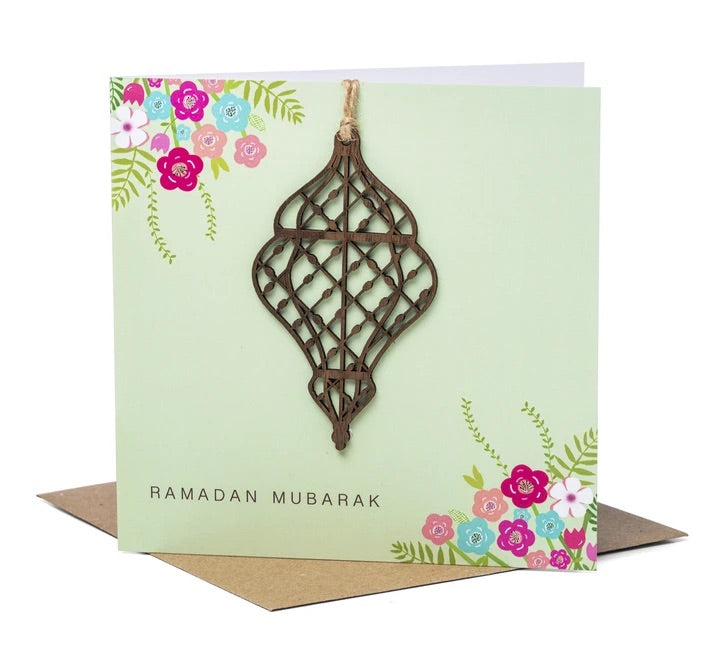 Wooden Lantern Ramadan Mubarak Card - Mint