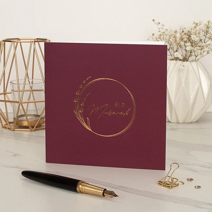 Gold Foiled Eid Card- Burgundy