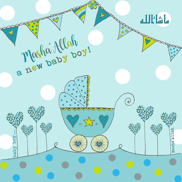 Masha&#39;Allah Baby Boy Card - Blue - jubbas.com