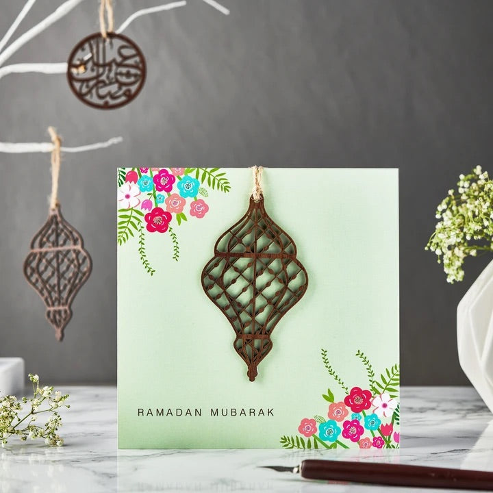 Wooden Lantern Ramadan Mubarak Card - Mint