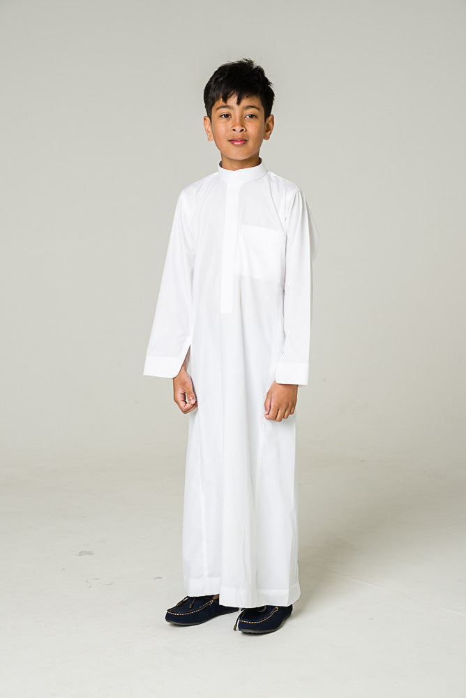 White Lomar Collar Kids Thobe