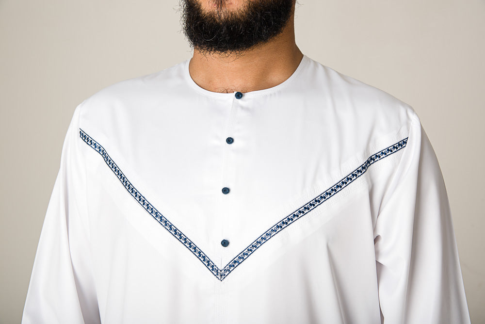 White|Blue Omani Jubba - jubbas.com