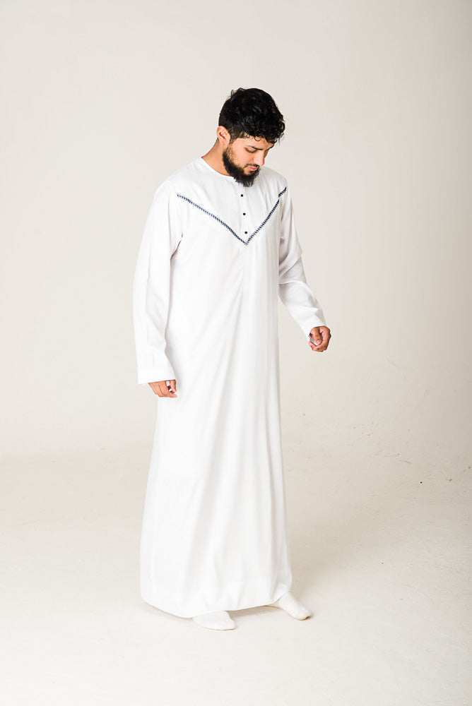 White|Blue Omani Jubba - jubbas.com