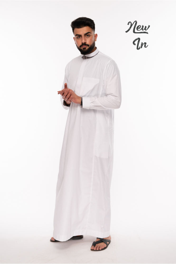 White Tartan Print Thobe - jubbas.com